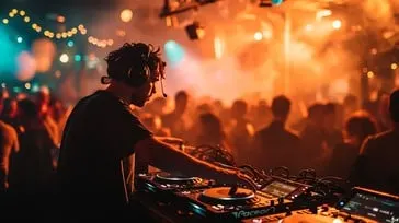 DJ mixing music at a busy event